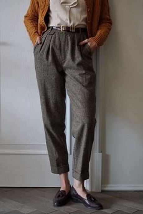 Bottom Wear trouser academia outfit for aesthetic girl #High-waisted trousers + Button-up shirt + Loafer